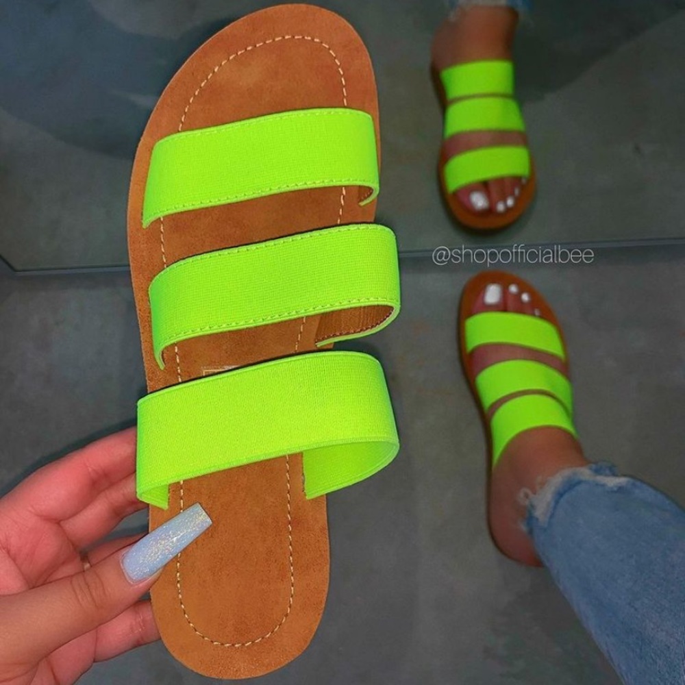 Three strap neon green sandals